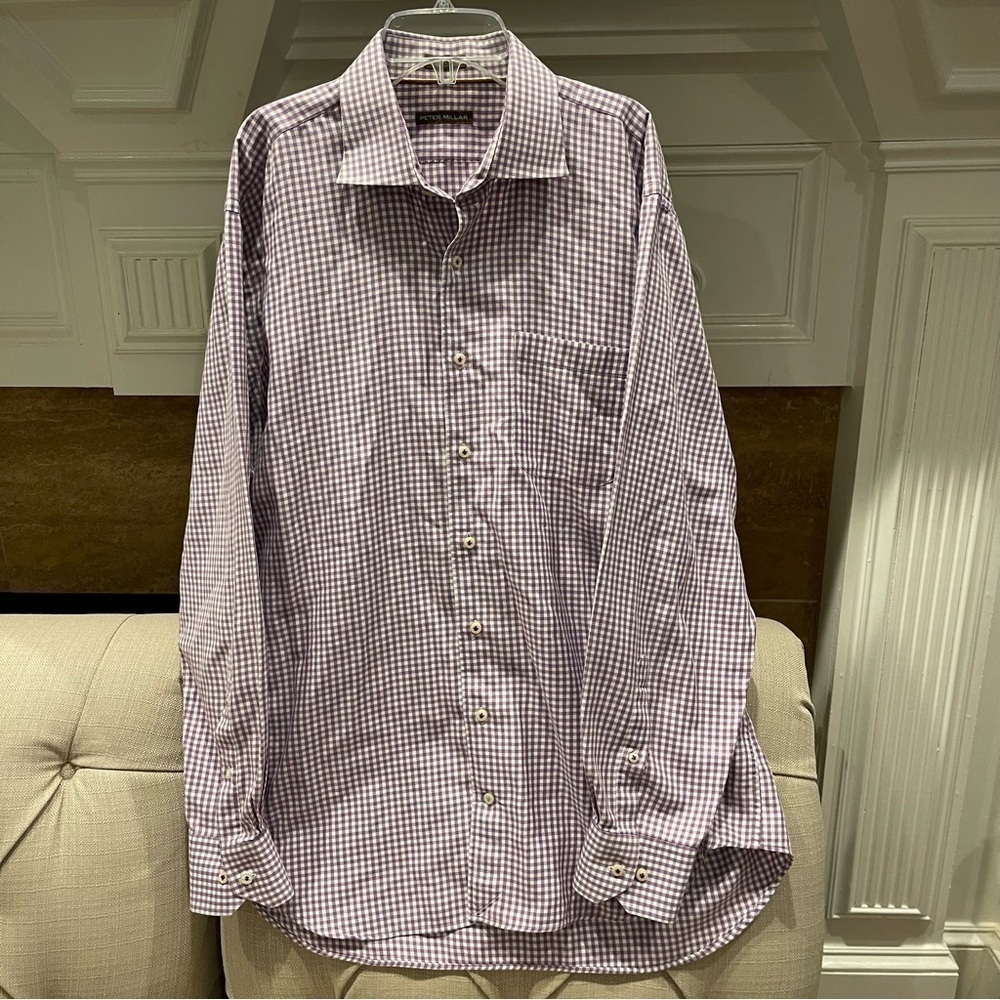 AU: Peter Millar Mens Extra Large Button Down Lilac Gingham Checker